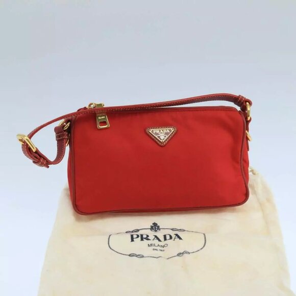 PRADA Hand Bag Nylon Red Gold Auth - Picture 3 of 16